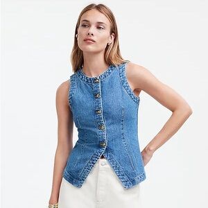 Madewell Denim Crewneck Vest in Java Wash
